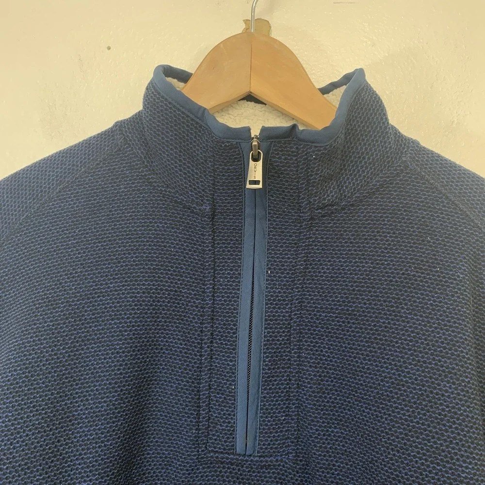 Orvis Sherpa Lined 1/4 Zip Sweatshirt Men Small Blue Pockets Outdoor Casual Work
